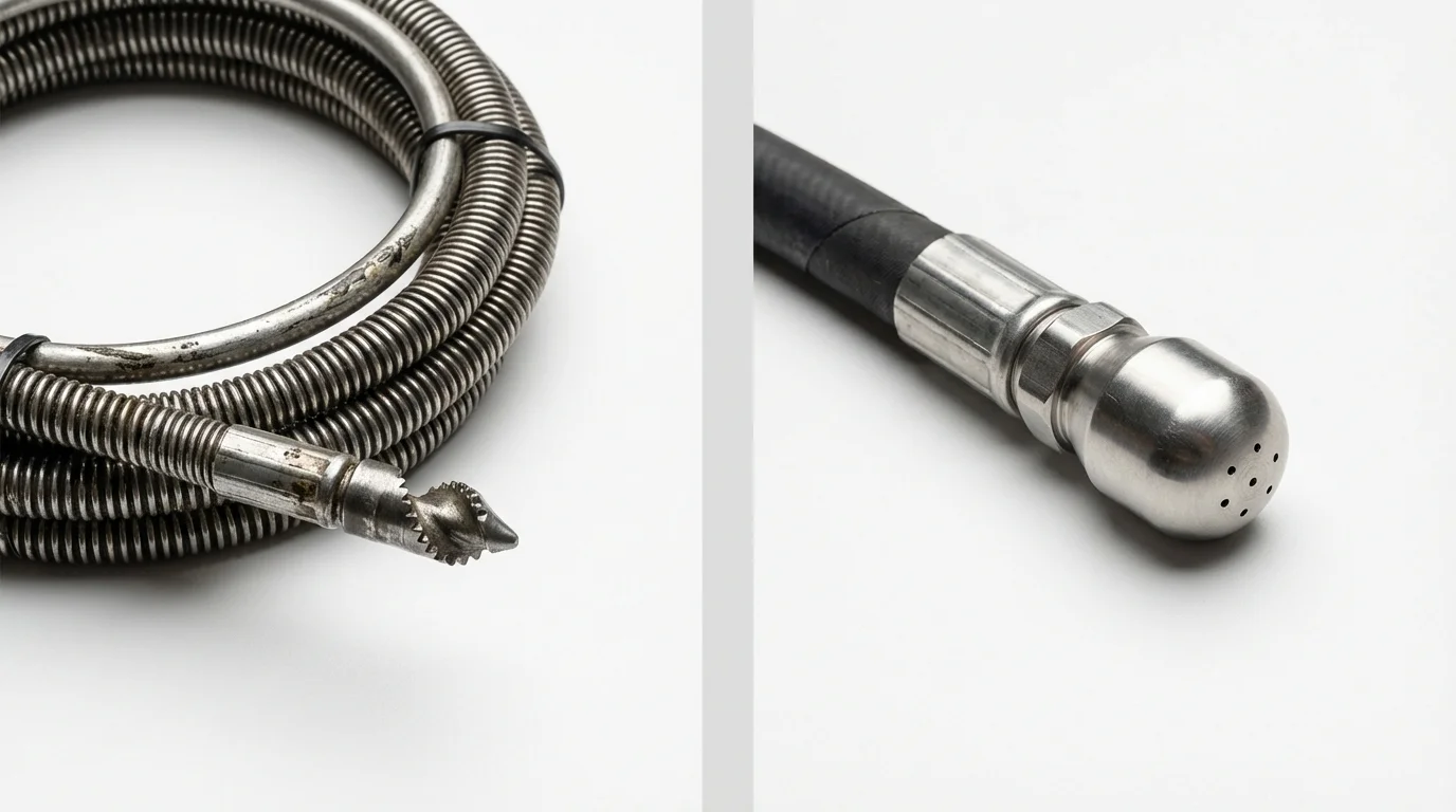 Drain snake cable and hydro jetting nozzle used for drain cleaning in Dunkirk, MD